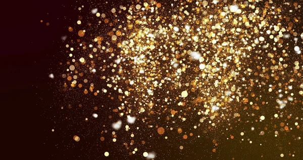 Sprankelende Gouden Deeltjes Zweven Omhoog Een Donkere Achtergrond Licht Kleur — Stockfoto