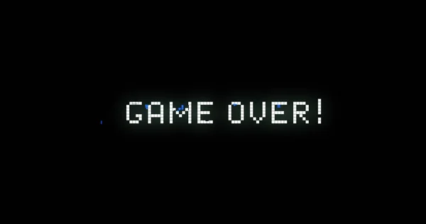 Image of image game screen with flickering Game Over! text written in digital font on black background. Colour light movement concept digitally generated image.