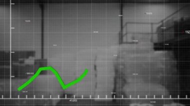 Depo üzerinde yeşil hattı olan finansal veri işleme istatistiklerinin animasyonu. küresel gönderim, iş, dijital arayüz, teknoloji ve ağ konsepti dijital olarak oluşturulmuş video.