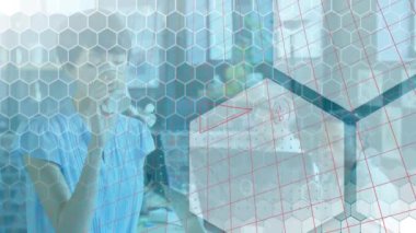 Matematiksel formüllerin iş adamları üzerinde canlandırılması. küresel bağlantılar, dijital arayüz, teknoloji ve ağ konsepti dijital olarak oluşturulmuş video.