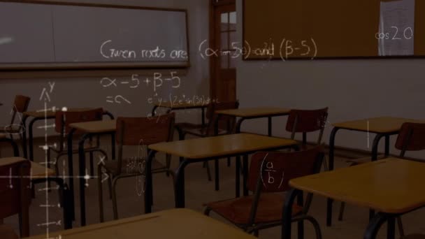 Sınıfın Üzerinde Matematik Formüllerinin Animasyonu Küresel Çevrimiçi Eğitim Dijital Arayüz — Stok video