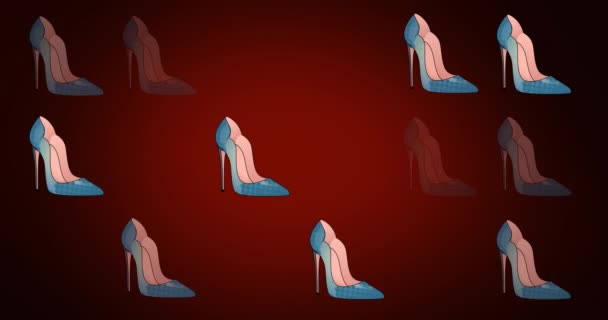 Animación Tacones Altos Repetida Sobre Fondo Rojo Moda Accesorios Fondo — Vídeos de Stock