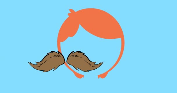 Animation Wig Different Moustache Blue Background Fashion Accessories Background Pattern — Stock Video