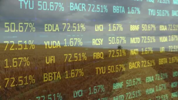 Animação Processamento Dados Financeiros Sobre Combinar Campo Agricultura Conceito Agricultura — Vídeo de Stock