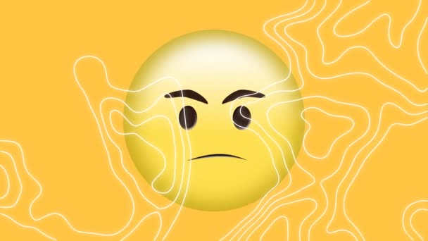 Animation White Contour Lines Moving Angry Emoji Yellow Background Social — Stock Video