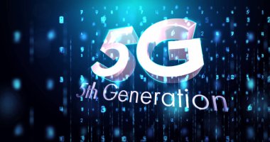 Parlayan sayılar değişirken 5g 5. nesil metin resmi. küresel ağ bağlantıları ve dijital olarak oluşturulan iletişim konsepti.
