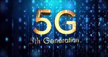 Parlayan sayılar değişirken 5g 5. nesil metin resmi. küresel ağ bağlantısı ve dijital olarak oluşturulan iletişim konsepti.