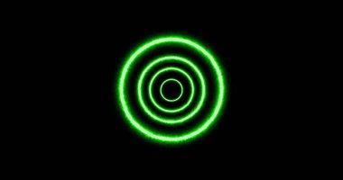 Siyah arkaplanda birden fazla renkli yeşil, mor, pembe ve mavi neon dairelerin görüntüsü.