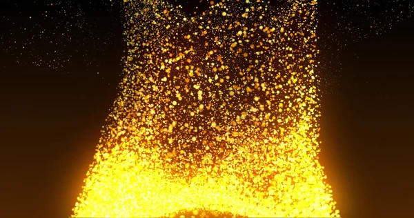 Een Massa Van Gouden Gloeiende Deeltjes Bruisen Zwarte Achtergrond Energie — Stockfoto