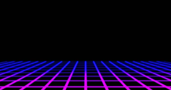 Зображення Ігрового Екрану Рожевими Фіолетовими Лініями Сітки Світяться Рухаються Чорному — стокове фото