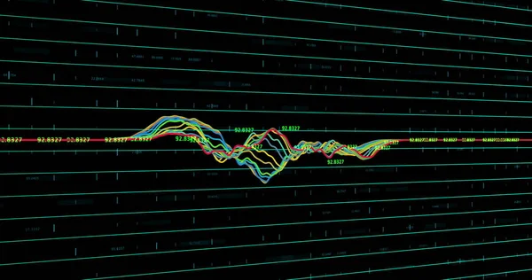 Obrázek Grafu Vytvořeného Více Barevných Čar Pohybujících Nahoru Dolů Čísly — Stock fotografie