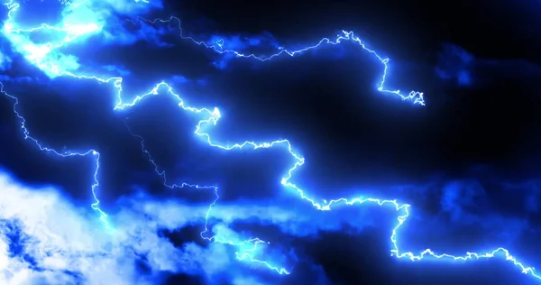 Éclairs Bleus Lumineux Courant Électrique Déplaçant Sauvagement Sur Fond Ciel — Photo