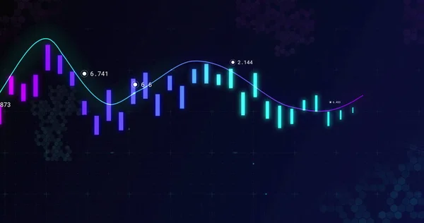 Imagen Del Procesamiento Datos Financieros Línea Azul Marcadores Concepto Global —  Fotos de Stock