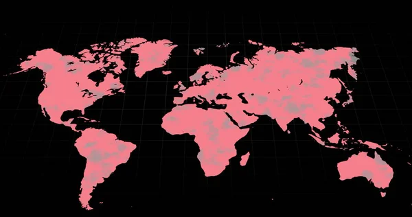 Mappa Del Mondo Grigia Che Cambia Rosa Sfondo Nero Diffondere — Foto Stock