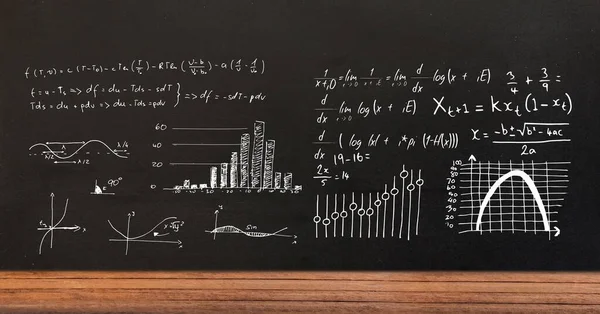 Samenstelling Van Wiskundige Vergelijkingen Zwart Schoolbord Onderwijs School Leerconcept Digitaal — Stockfoto
