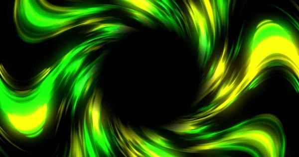 Glühend Grüne Und Gelbe Wirbel Rotieren Und Pulsieren Auf Schwarzem — Stockfoto