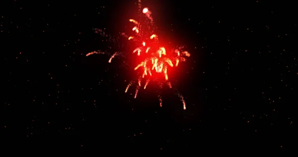 Žhnoucí Červená Ohňostroj Explodující Černém Pozadí Rozostřenými Modrými Skvrnami Světelný — Stock fotografie