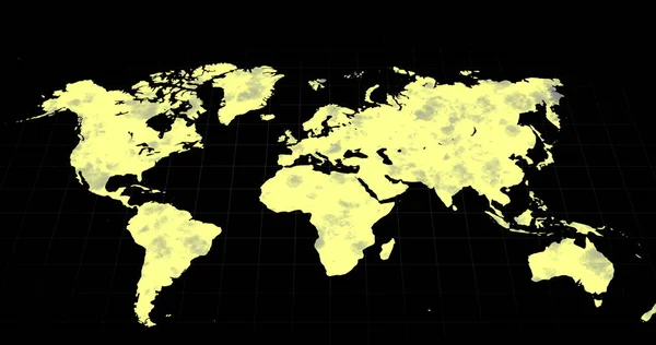 Mapa Mundo Cinzento Mudando Para Principalmente Amarelo Fundo Preto Difusão — Fotografia de Stock