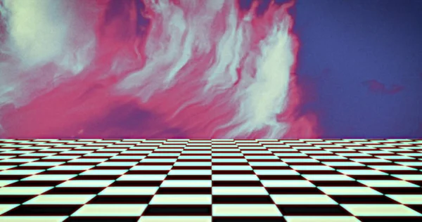 분홍색 연기가 흐르는 이미지 스크린 파란색 배경으로 움직이는 검은색 사각형의 — 스톡 사진