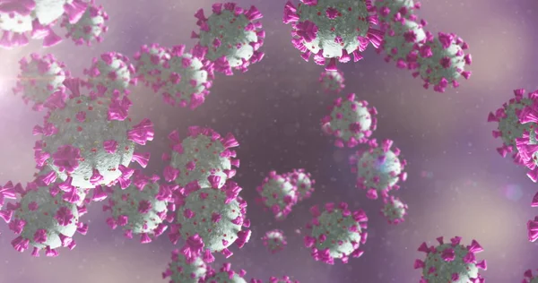 Immagine Cellule Macro Coronavirus Covid Che Galleggiano Liquido Uno Sfondo — Foto Stock