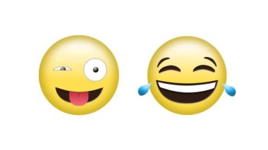 Beyaz arka planda şakalar ve gülen emoji simgeleri canlandırması. küresel sosyal medya, iletişim, dijital arayüz, teknoloji ve ağ konsepti dijital olarak oluşturulmuş video.