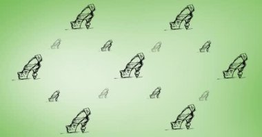 Yeşil arka planda yüksek topuklu ayakkabı animasyonu tekrarlandı. moda aksesuarları arka plan desen kavramı dijital animasyon.