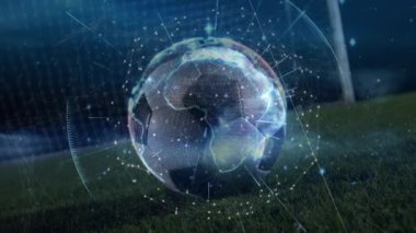 Futbolcu üzerinden bağlantı ağlarının animasyonu. global spor, teknoloji, dijital arayüz ve bağlantılar konsepti dijital olarak oluşturulmuş video.
