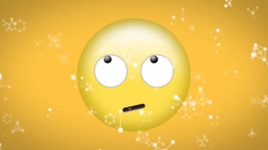 Beyaz ağ bağlantılarının animasyonu, sarı arkaplana bakarak emojinin üzerine düşüyor. Sosyal medya, olay ve iletişim ağı konsepti dijital olarak oluşturulmuş video.