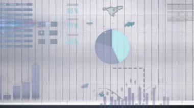 Beyaz arka plandaki istatistiklerin canlandırması. küresel bağlantılar, dijital arayüz, teknoloji ve ağ konsepti dijital olarak oluşturulmuş video.