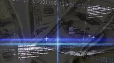 Amerikan doları banknotları üzerinde veri işleme animasyonu. global business, finans, teknoloji, dijital arayüz ve bağlantılar konsepti dijital olarak oluşturulmuş video.