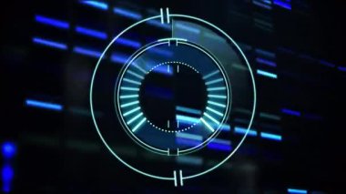 Mavi ışıklar ve siyaha bağlı veri işleme üzerinde dönen güvenli kilit animasyonu. Küresel iletişim ve veri güvenliği teknolojisi konsepti, dijital olarak üretilen video. Işıklar