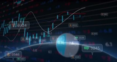 İstatistikler üzerine sosyal medya simgelerinin animasyonu. küresel sosyal medya, iletişim, dijital arayüz, teknoloji ve ağ konsepti dijital olarak oluşturulmuş video.