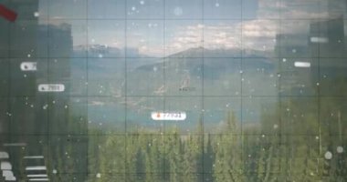 Kırmızı hat ve manzara üzerinde sosyal medya simgelerinin canlandırılması. küresel sosyal medya, iletişim, dijital arayüz, teknoloji ve ağ konsepti dijital olarak oluşturulmuş video.