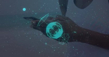 Akıllı telefon kullanan Afrikalı Amerikalı kadınlara karşı olan bağlantı ağı küresi. küresel ağ ve teknoloji kavramı