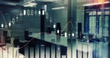 Ofiste istatistiksel işlem animasyonu. küresel sosyal medya, bağlantılar, dijital arayüz, teknoloji ve ağ konsepti dijital olarak oluşturulmuş video.