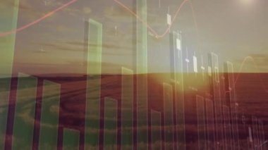 Tarım alanında finansal veri işleme animasyonu. küresel tarım, işletme, dijital arayüz, teknoloji ve ağ konsepti dijital olarak oluşturulmuş video.