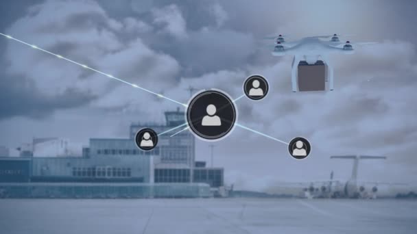 Animace Sítě Spojení Přes Dron Balíkem Přes Letiště Globální Lodní — Stock video