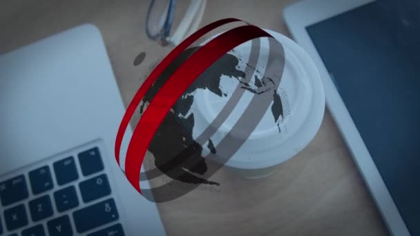 지구본 애니메이션 노트북을 글로벌 디지털 인터페이스 디지털 비디오 — 비디오