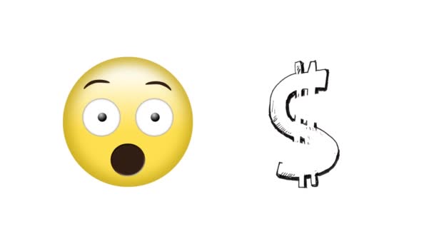 Animatie Van Verbaasde Emoji Dollar Social Media Emoji Iconen Een — Stockvideo