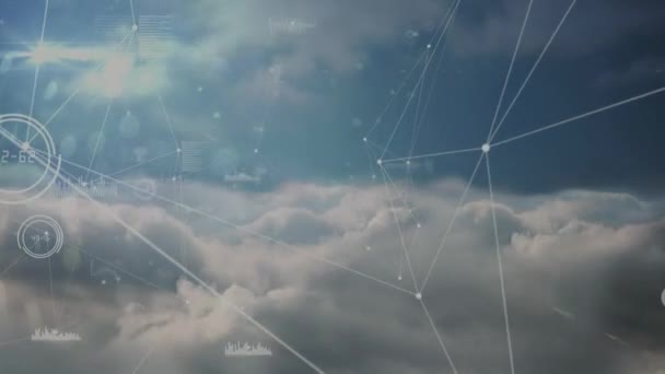 Κινούμενα Σχέδια Δικτύου Συνδέσεων Στατιστικά Πάνω Από Σύννεφα Και Ουρανό — Αρχείο Βίντεο
