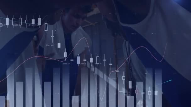 Basketbolcular Üzerinde Istatistik Veri Işleme Animasyonu Global Spor Dijital Arayüz — Stok video