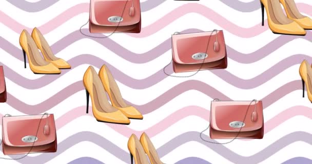 Animation Von High Heels Und Handtasche Wiederholt Auf Weißem Hintergrund — Stockvideo