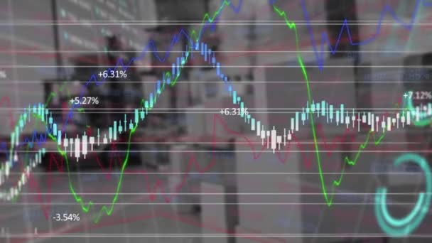 Animacja Statystyk Przetwarzanie Danych Finansowych Nad Magazynem Globalna Żegluga Biznes — Wideo stockowe