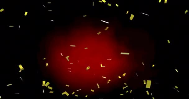 Animatie Van Goud Confetti Vallen Rode Zwarte Achtergrond Viering Party — Stockvideo