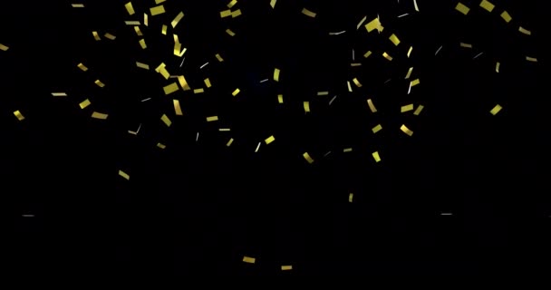 Animatie Van Gouden Confetti Zwevend Zwarte Achtergrond Feest Feestconcept Digitaal — Stockvideo