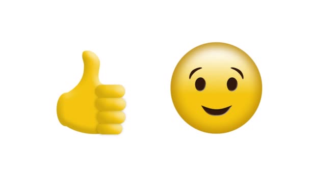 Animace Palců Nahoru Líbání Tvář Emoji Ikony Přes Bílé Pozadí — Stock video