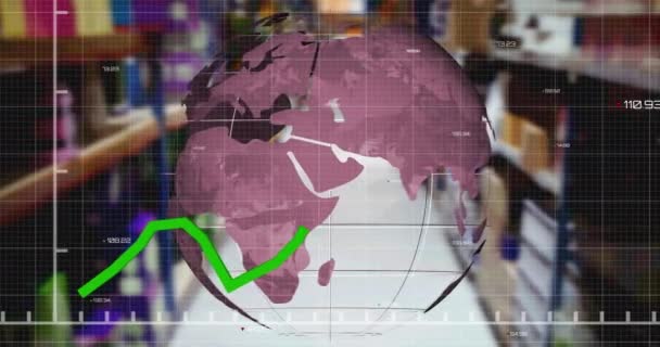 Animazione Elaborazione Linea Verde Con Globo Sopra Magazzino Spedizione Globale — Video Stock