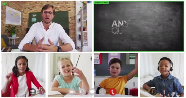 Animasyon Video Ekranları Karatahta Ekranları Çeşitli Öğretmenler Çocuklar Çevrimiçi Ders — Stok video
