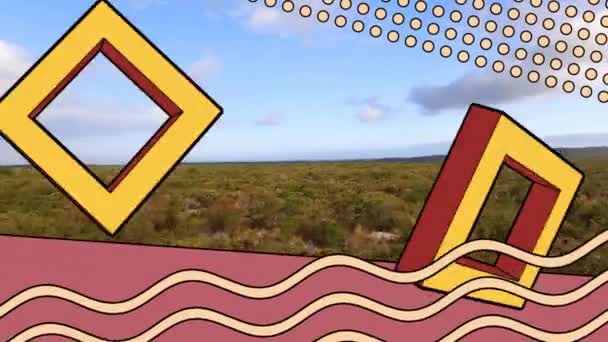 Animation Formes Abstraites Déplaçant Sur Paysage Connexions Globales Interface Numérique — Video