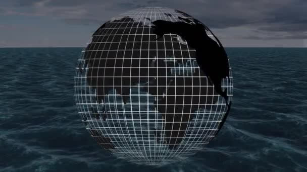 Animação Planeta Terra Sobre Ondas Mar Conexão Global Interface Digital — Vídeo de Stock